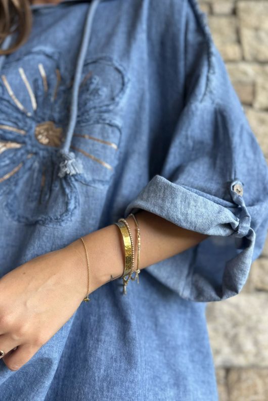 Rustic Nature Linen Blend Hippie Shake Hoodie Washed Navy